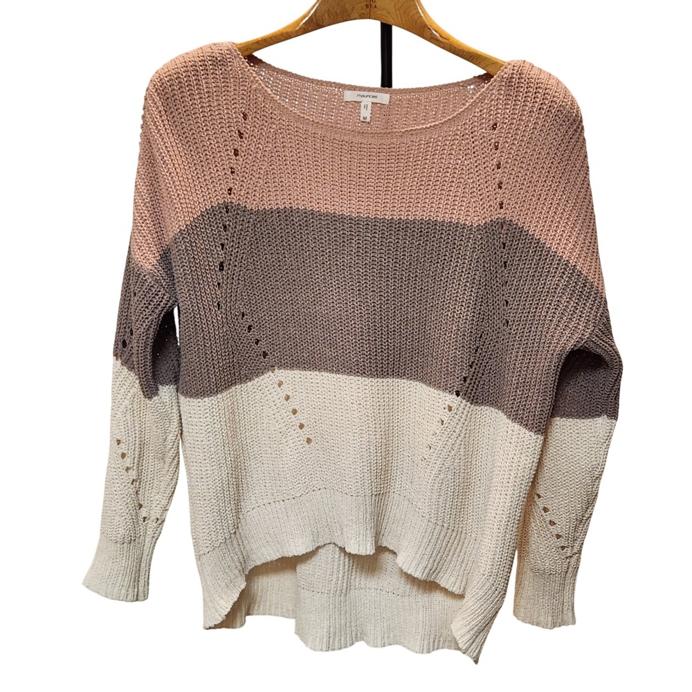 Maurices‎ Colorblock Sweater Knit Open Weave Pink Tan Cream Size M Cozy Casual